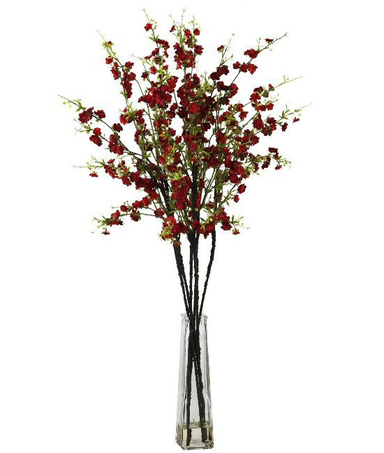 Cherry Blossoms with Vase Silk Flower Arrangement - Red