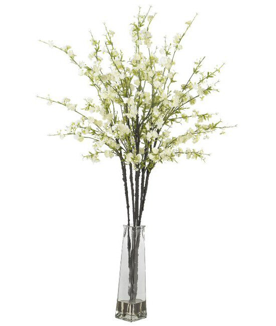 Cherry Blossoms with Vase Silk Flower Arrangement - White