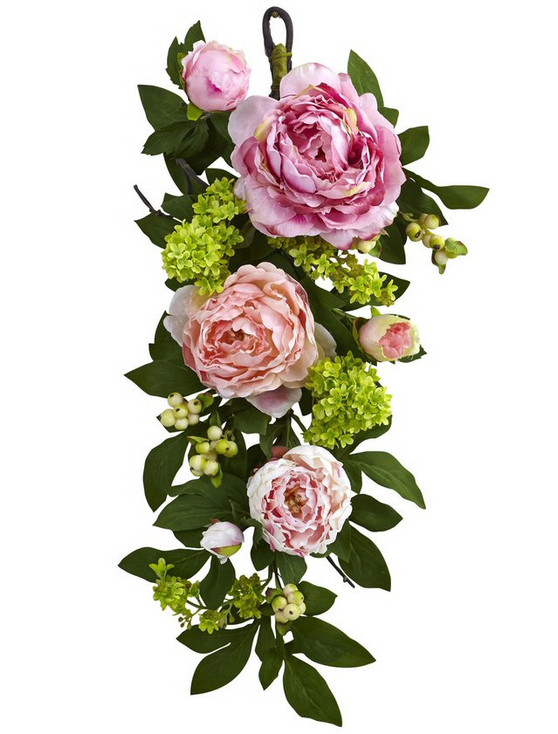 24'' Mixed Peony and Hydrangea Teardrop Silk Flower Arrangement