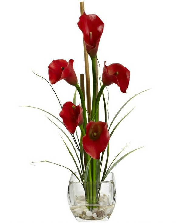 Red Calla Lilly Liquid Illusion Silk Flower Arrangement