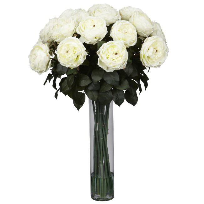 Fancy Rose Silk Flower Arrangement - White