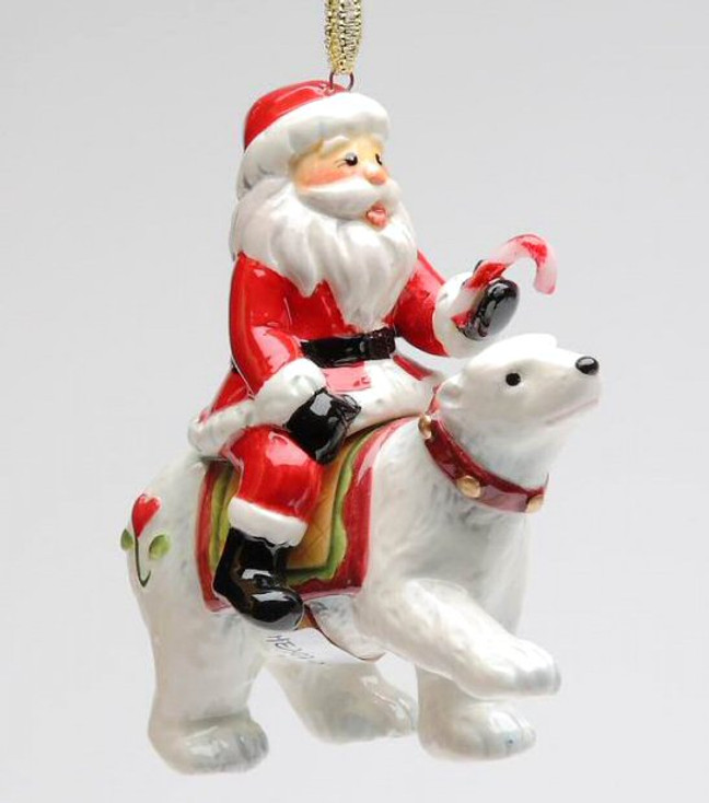 Santa Riding a Polar Bear Tree Ornaments by Laurie Furnell, Set of 4