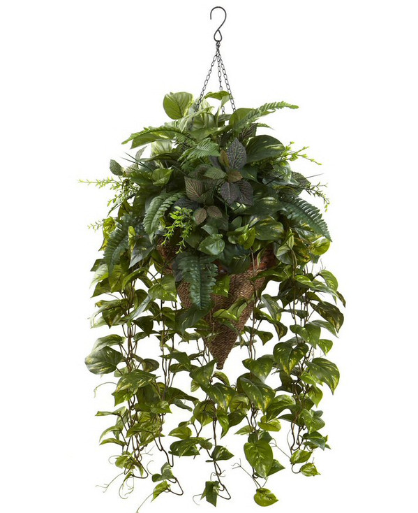 Vining Mixed Greens with Cone Hanging Basket Silk Plant
