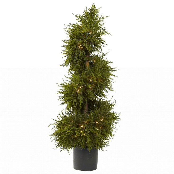 43" Silk Cedar Spiral Topiary with Lights