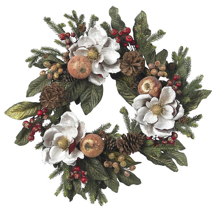 24" Magnolia Pinecone and Berry Wreath