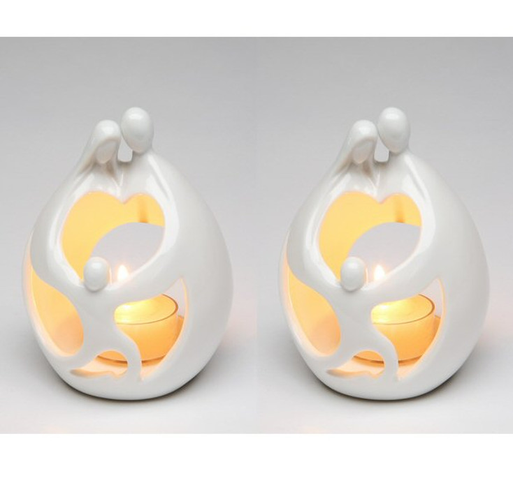 Family Scene Tea Light Candle Holder, Set of 2