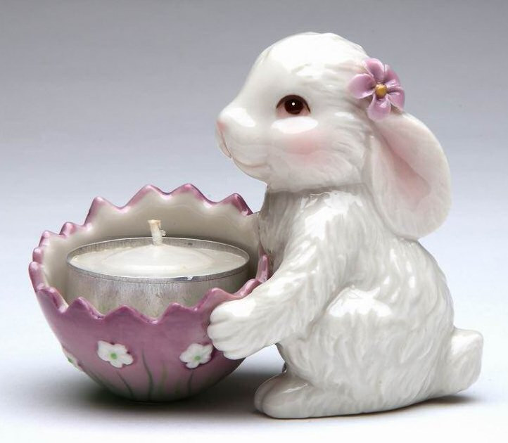 Bunny Rabbit Porcelain Tea Light Candle Holders, Set of 2