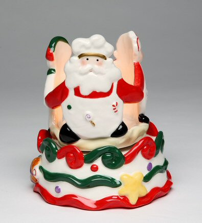 Santa with Friends on Cake Tea Light Candle Holder, Set of 2