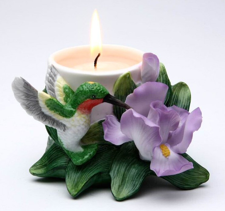 Hummingbird with Iris Flower Votive Candle Holders, Set of 2