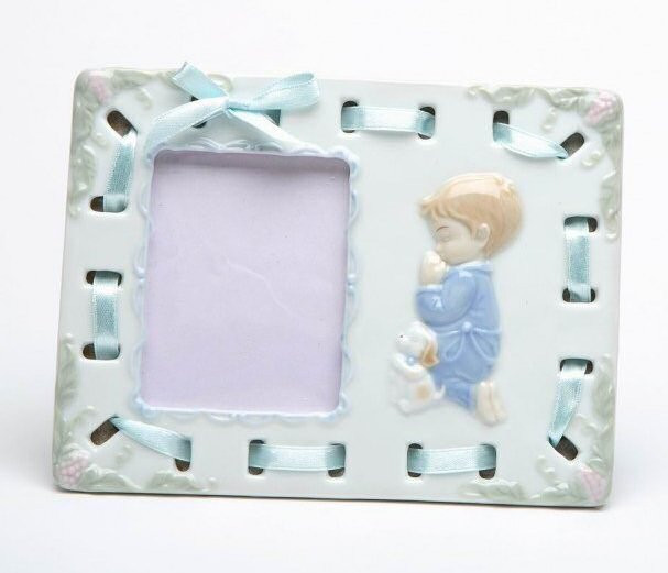 Boy with His Dog Praying Porcelain Picture Frame