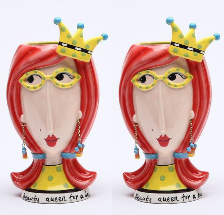 Beauty Queen Ceramic Vase, Set of 2