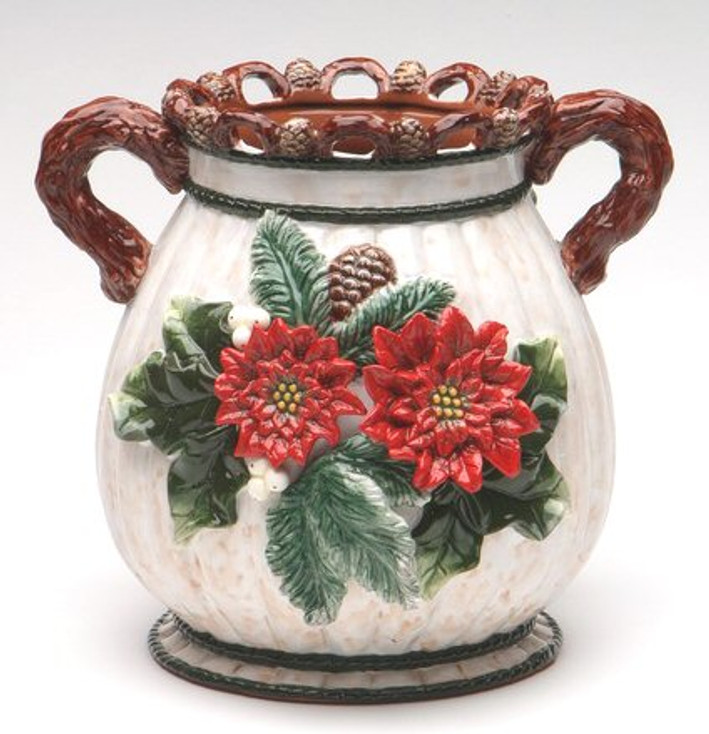 Poinsettia and Pinecone Bouquet Ceramic Vase