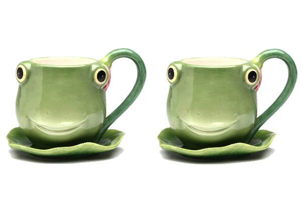 Fairy Frog Earthenware Cup and Saucer, Set of 4