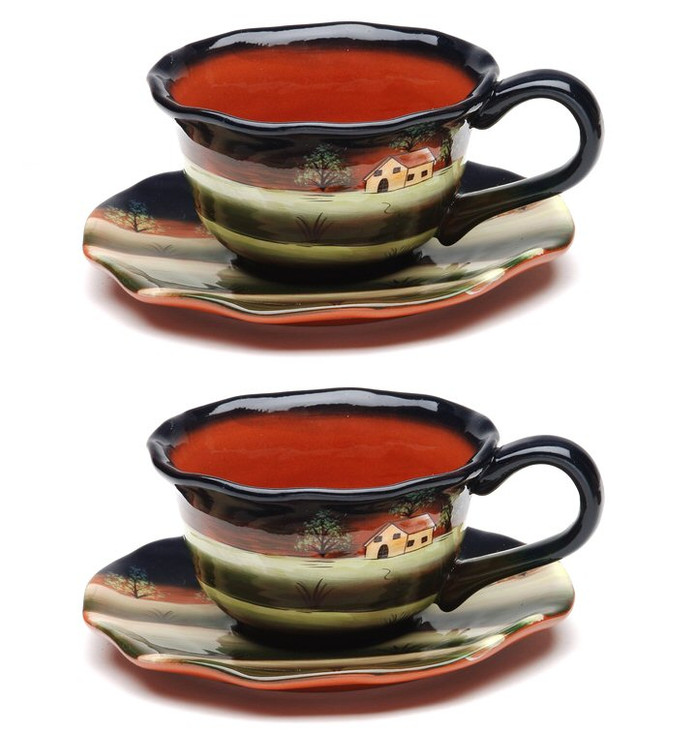 Evening Earthenware Cup and Saucer, Set of 4