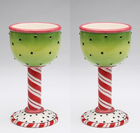 Candy Striped Earthenware Holiday Short Goblet, Set of 4