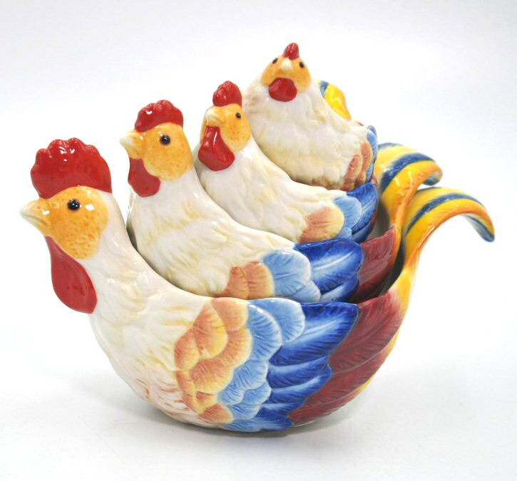 Rooster Bird Porcelain Measuring Cups, Set of 4