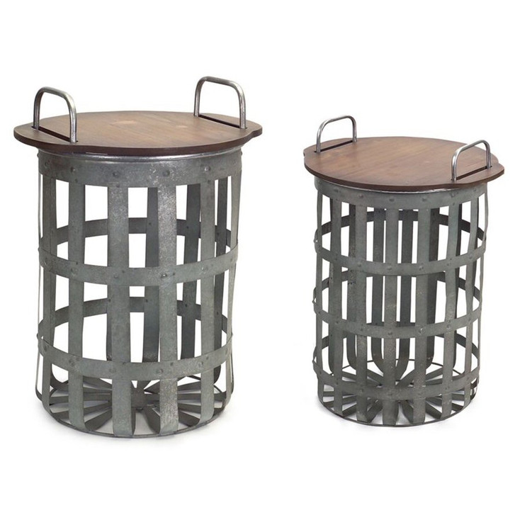 Rustic Baskets Metal & Wood Side Tables, Set of 2