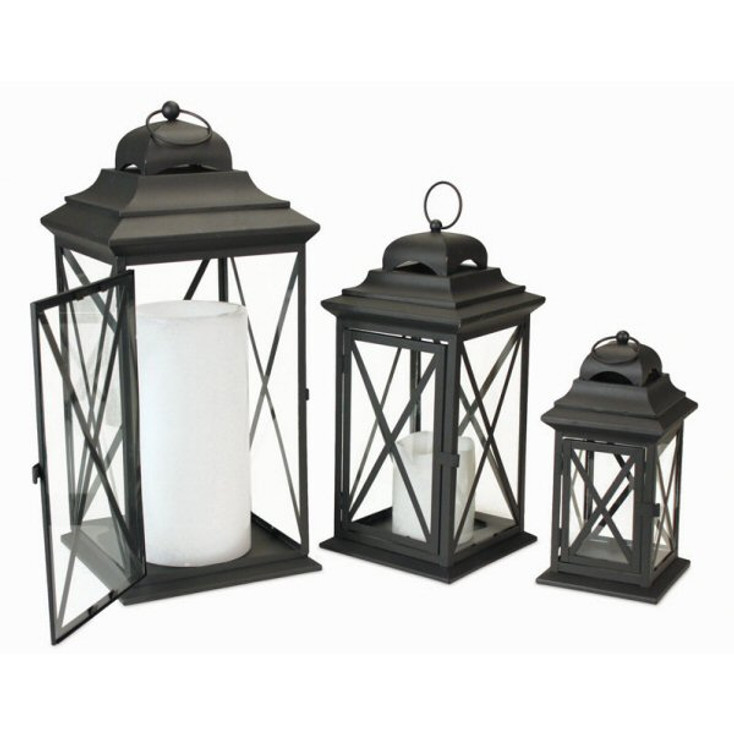 Black Iron Candle Lanterns Candle Holders, Set of 3