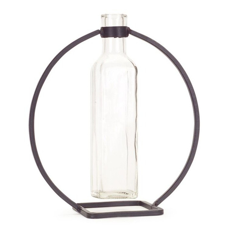 9" Medium Hanging Glass Vase in Metal Circle Stand, Set of 3