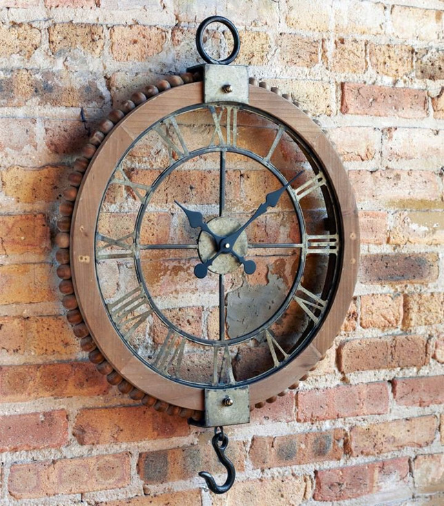 Open Old Fashioned Gear Metal Wall Clock with Hook