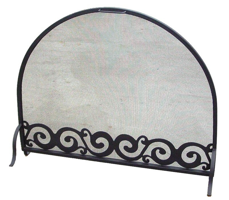 Scroll Flat Metal Fireplace Screen with Arched Top