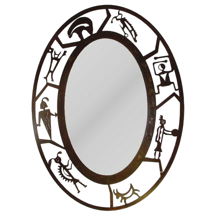 Oval Petroglyph Metal Wall Mirror