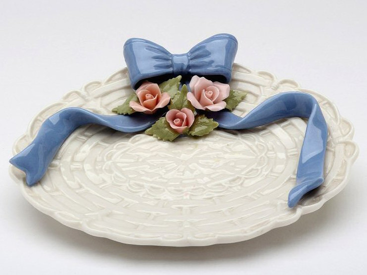 Blue Ribbon with Roses Dishes, Set of 2