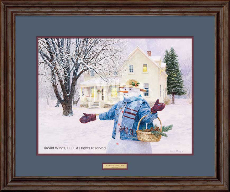 Snowman Gathering Pine Cones Limited Edition Framed Art Print Wall Art