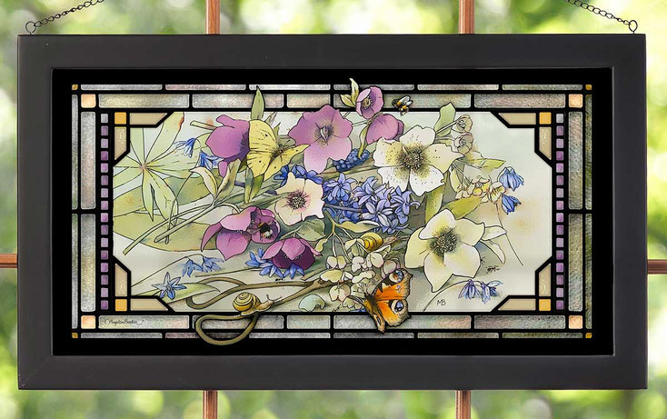 Gardener's Delight Flowers and Butterfly Stained Glass Wall Art