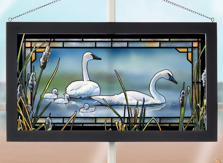 New Beginnings Swan Birds Stained Glass Wall Art