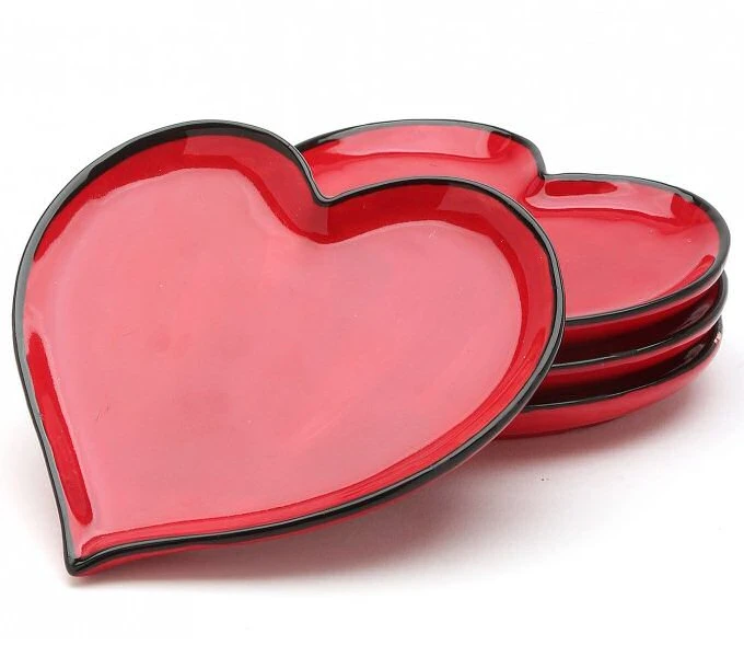 Red Happy Heart Plates, Set of 4