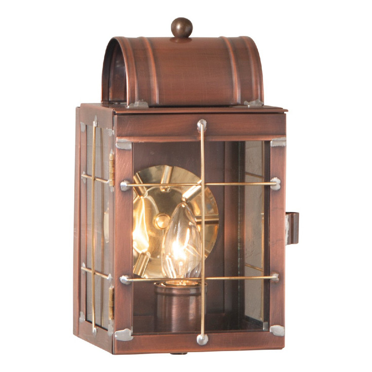 Shelly Solid Antique Copper and Glass Electric Wall Lantern