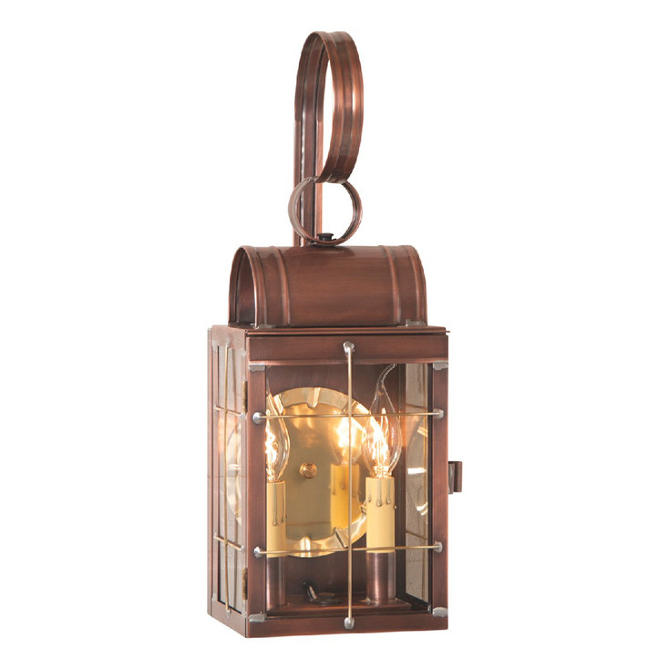 Double Solid Antique Copper and Glass Electric Wall Lantern