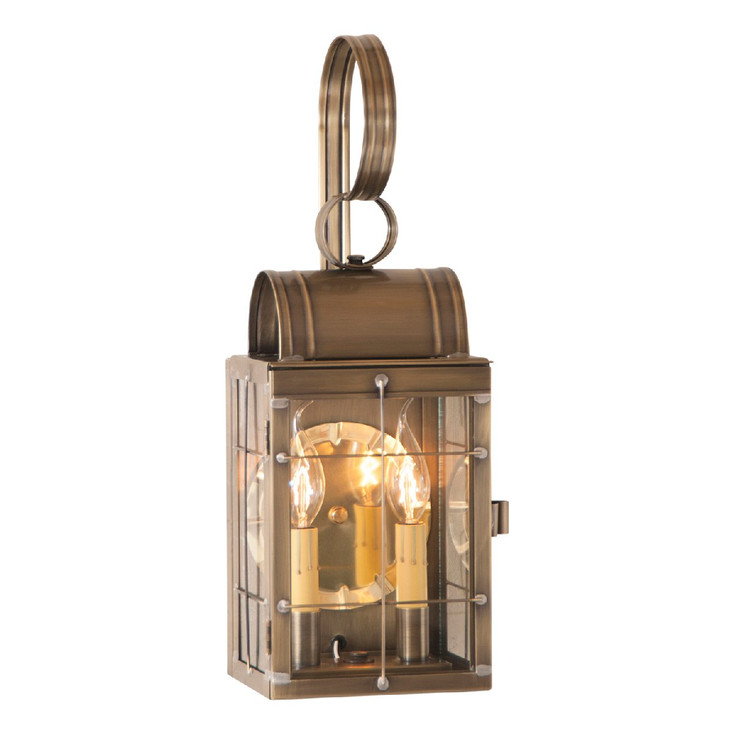 Double Solid Weathered Brass and Glass Electric Wall Lantern