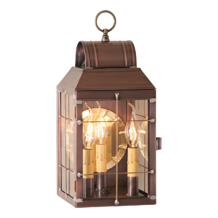 Martha's Solid Antique Copper and Glass Electric Wall Lantern