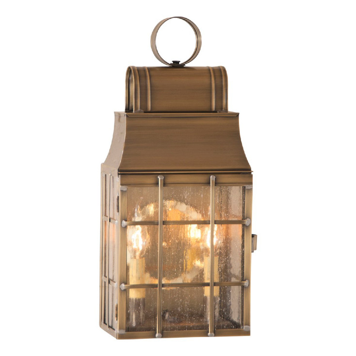 Washington Solid Weathered Brass and Glass Electric Wall Lantern