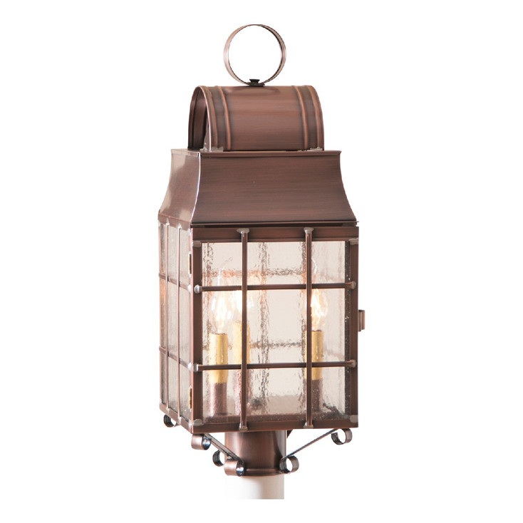 Washington Post Solid Antique Copper and Glass Electric Wall Lantern