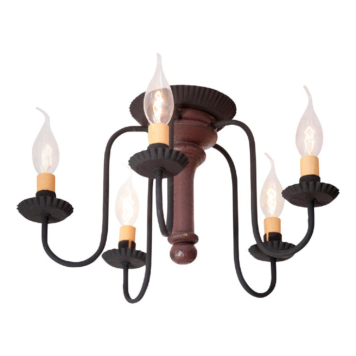 Americana Plantation Red Berkshire Wood and Metal Ceiling Light