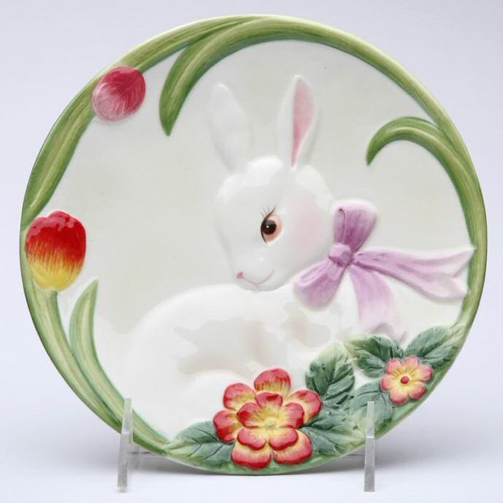 Bunny Rabbit with Flowers Porcelain Plates, Set of 4