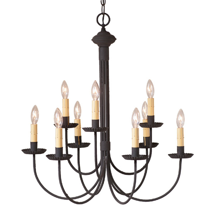 Textured Black 9-Arm Grandview Metal Chandelier with Ecru Sleeves