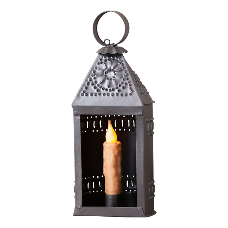 Smokey Black Small Ship Chisel Pierced Tin Candle Lantern
