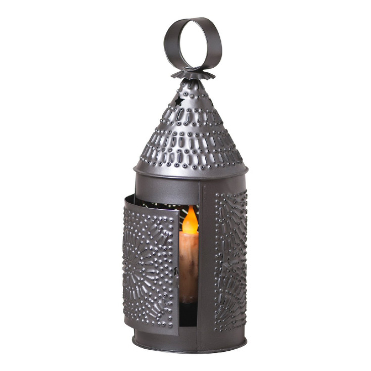 Smokey Black Baker's Chisel Pierced Tin Candle Lantern