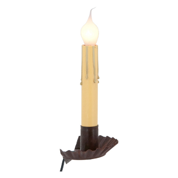 6" Rustic Tin Crimped Electric Candlestick Window Sill Light