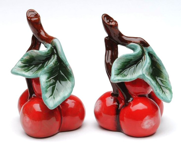 Cherry Porcelain Salt and Pepper Shakers, Set of 4
