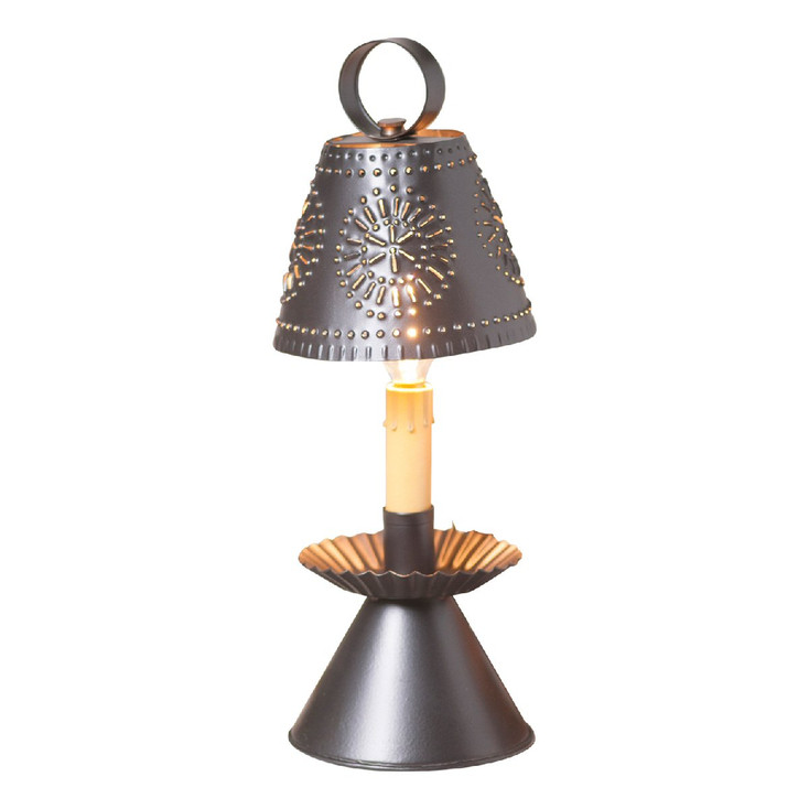 14" Smokey Black Colonial Electric Candlestick Accent Light with Punched Chisel Pierced Tin Shade