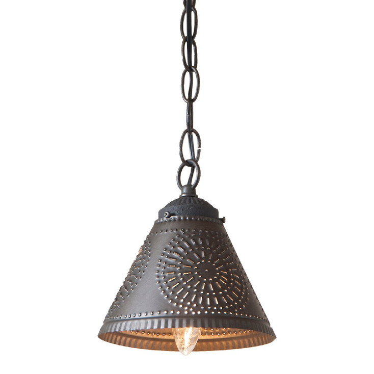Kettle Black Crestwood Shade Punched Chisel Pierced Tin Pendant Light