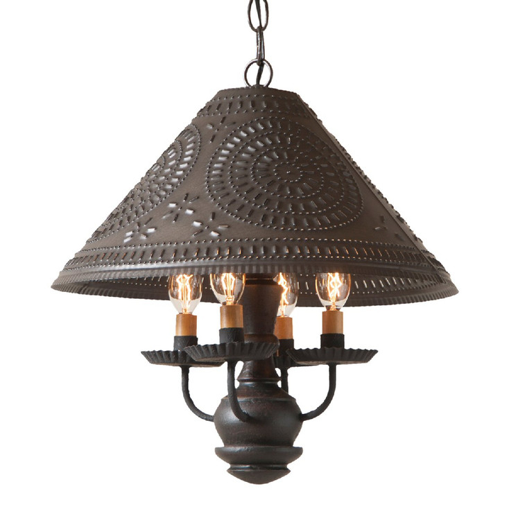 Americana Black Homespun Shade Punched Chisel Pierced Tin Pendant Light
