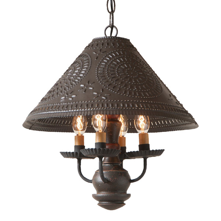 Americana Espresso Homespun Shade Punched Chisel Pierced Tin Pendant Light