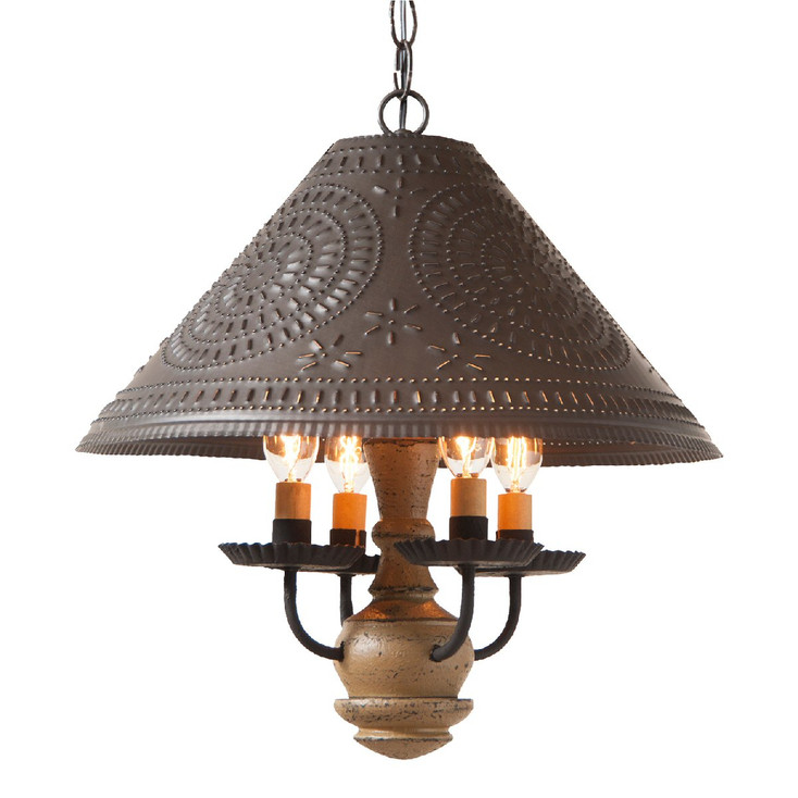 Americana Pearwood Homespun Shade Punched Chisel Pierced Tin Pendant Light