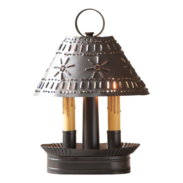 Smokey Black Grandma's Lamp with Punched Chisel Pierced Tin Shade